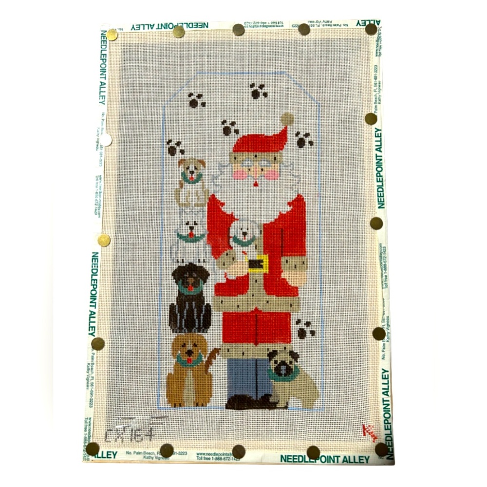 Kathy Schenkel Santa with puppies needlepoint